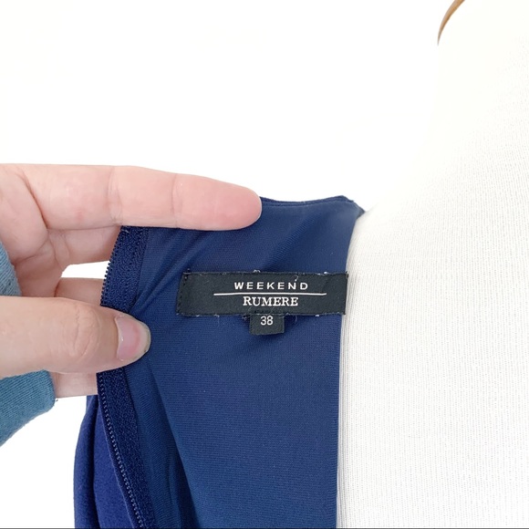 Weekend Rumere A-line Overlay Midi Dress 38 US Size 4 Navy 3/4 Sleeve - Picture 6 of 9